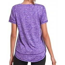 Women's Short Sleeve, Quick Drying Workout Shirts, Crew Neck Sports Yoga Running Split Tee, Women's Clothing