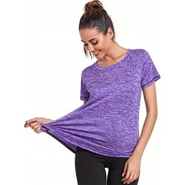 Women's Short Sleeve, Quick Drying Workout Shirts, Crew Neck Sports Yoga Running Split Tee, Women's Clothing