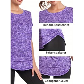 Women's Short Sleeve, Quick Drying Workout Shirts, Crew Neck Sports Yoga Running Split Tee, Women's Clothing