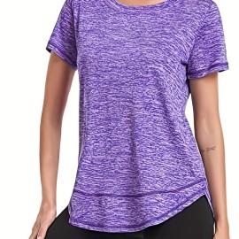 Women's Short Sleeve, Quick Drying Workout Shirts, Crew Neck Sports Yoga Running Split Tee, Women's Clothing