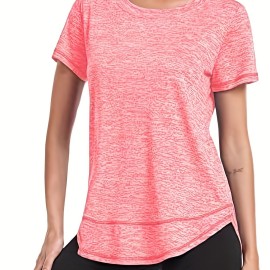 Women's Short Sleeve, Quick Drying Workout Shirts, Crew Neck Sports Yoga Running Split Tee, Women's Clothing