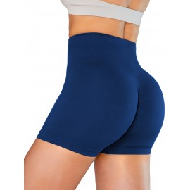 Solid Color Quick Drying Yoga Workout Shorts, High Stretch  Sports Running Shorts, Women's Activewear