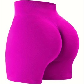 Solid Color Quick Drying Yoga Workout Shorts, High Stretch  Sports Running Shorts, Women's Activewear