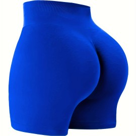 Solid Color Quick Drying Yoga Workout Shorts, High Stretch  Sports Running Shorts, Women's Activewear