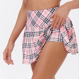 2-in-1 Plaid Casual Sports Skorts, Tennis Running Golf Yoga Skirts, Women's Activewear