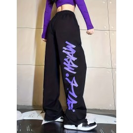 Hip Hop Solid Drawstring Pocket Joggers, Casual Elastic Waist Dancing Pants, Women's Clothing