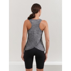 U-neck Sleeveless Sports Tank Top, Wrap Racer Back Slim Fitted Yoga Running Workout Top, Women's Activewear