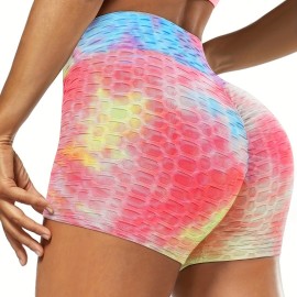 Plain Honeycomb Sporty Yoga Short, Slim Fit Butt Lifting High Waist Sports Short, Women's Activewear