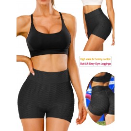 Plain Honeycomb Sporty Yoga Short, Slim Fit Butt Lifting High Waist Sports Short, Women's Activewear