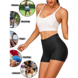 Plain Honeycomb Sporty Yoga Short, Slim Fit Butt Lifting High Waist Sports Short, Women's Activewear