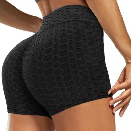 Plain Honeycomb Sporty Yoga Short, Slim Fit Butt Lifting High Waist Sports Short, Women's Activewear