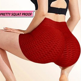 Plain Honeycomb Sporty Yoga Short, Slim Fit Butt Lifting High Waist Sports Short, Women's Activewear