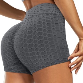 Plain Honeycomb Sporty Yoga Short, Slim Fit Butt Lifting High Waist Sports Short, Women's Activewear