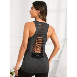 Sexy Back Cut Out Breathable Sleeveless Sports T-shirt, Sports Fitness Yoga Running Tank Top