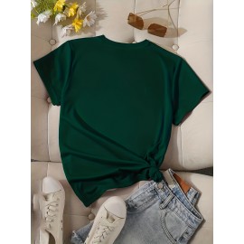 Heart & Letter Print Crew Neck T-Shirt, Casual Short Sleeve T-Shirt For Spring & Summer, Women's Clothing