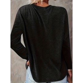 Younger Sister Print T-Shirt, Long Sleeve Crew Neck Casual Top For Fall & Spring, Women's Clothing