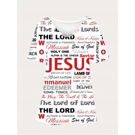 Jesus Letter Full Print T-shirt, Casual V Neck Short Sleeve T-shirt For Spring & Summer, Women's Clothing