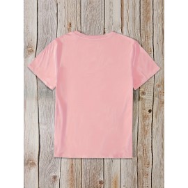 Print Crew Neck T-shirt, Casual Short Sleeve Top For Vacation, Women's Clothing