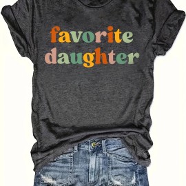 Colorful Letter Print T-shirt, Casual Short Sleeve Crew Neck Top, Women's Clothing