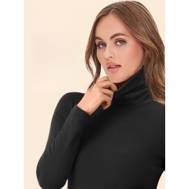 2 Packs Warm Turtleneck T-Shirts, Casual Long Sleeve Top For Spring & Fall, Women's Clothing