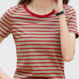 Striped Print Crew Neck T-Shirt, Casual Short Sleeve T-Shirt For Spring & Summer, Women's Clothing