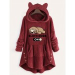 Hoodie For Women Ear Hat Mid-Length Mid-Sleeve Cute Graphic Hooded Top Oversized Sweatshirt