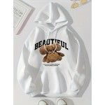 Bear Print Kangaroo Pocket Hoodie, Casual Long Sleeve Drawstring Hoodies Sweatshirt, Women's Clothing