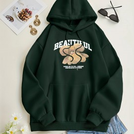 Bear Print Kangaroo Pocket Hoodie, Casual Long Sleeve Drawstring Hoodies Sweatshirt, Women's Clothing