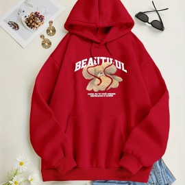 Bear Print Kangaroo Pocket Hoodie, Casual Long Sleeve Drawstring Hoodies Sweatshirt, Women's Clothing