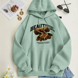 Bear Print Kangaroo Pocket Hoodie, Casual Long Sleeve Drawstring Hoodies Sweatshirt, Women's Clothing