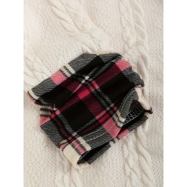 Plaid Splicing Button Decor Cable Hoodie, Casual Long Sleeve Hoodie, Women's Clothing