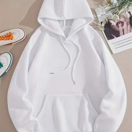 White Thermal Hoodies, Long Sleeve Casual Sweatshirt For Fall & Winter, Women's Clothing