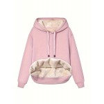 Solid Fleece Drawstring Hoodie, Casual Long Sleeve Warm Sweatshirt For Fall & Winter, Women's Clothing