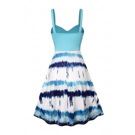 Tie Dye Criss Cross Dress, Casual Sleeveless Ruffle Dress, Women's Clothing