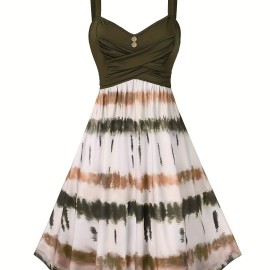 Tie Dye Criss Cross Dress, Casual Sleeveless Ruffle Dress, Women's Clothing