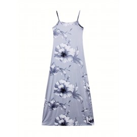 Random Floral Print Spaghetti Dress, Sexy Sleeveless Plunging Maxi Dress, Women's Clothing