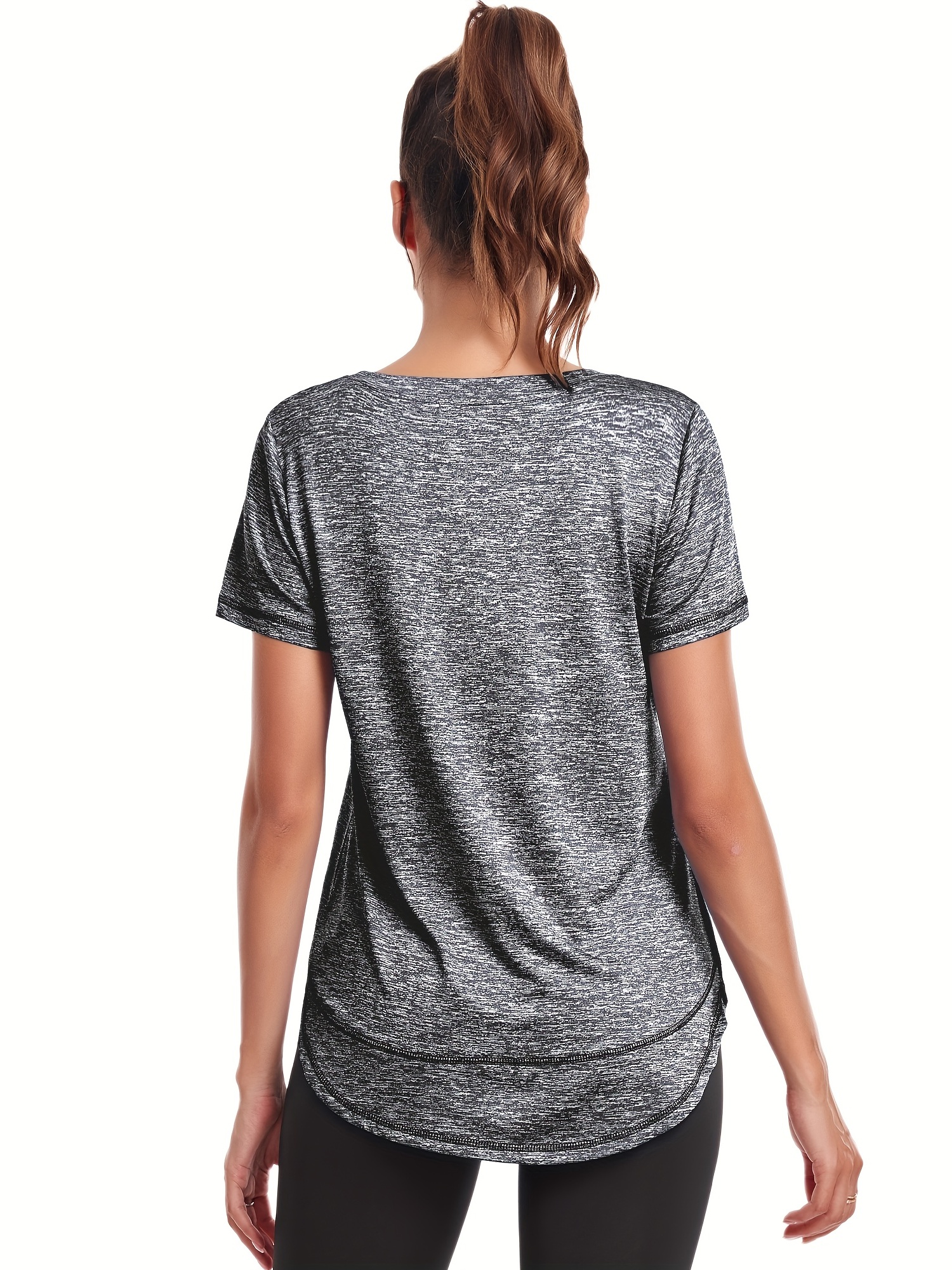 womens short sleeve quick drying workout shirts crew neck sports yoga running split tee womens clothing details 2