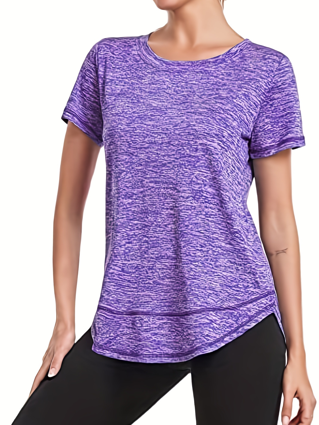 womens short sleeve quick drying workout shirts crew neck sports yoga running split tee womens clothing details 36