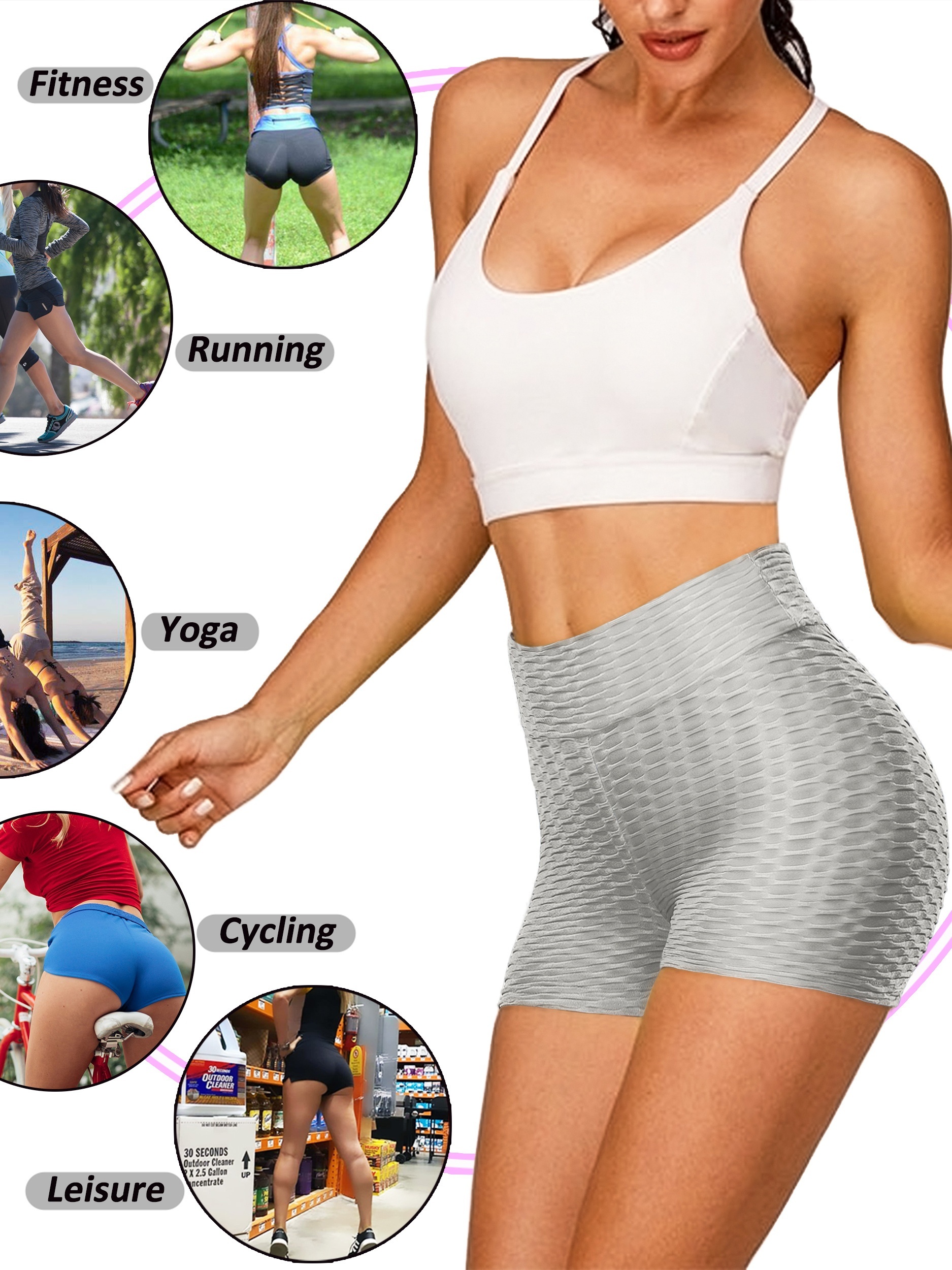 plain honeycomb sporty yoga short slim fit butt lifting high waist sports short womens activewear details 28