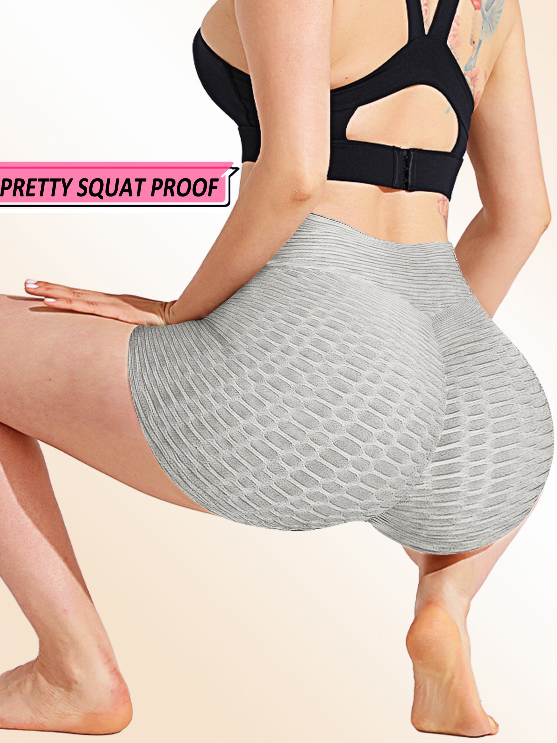 plain honeycomb sporty yoga short slim fit butt lifting high waist sports short womens activewear details 29