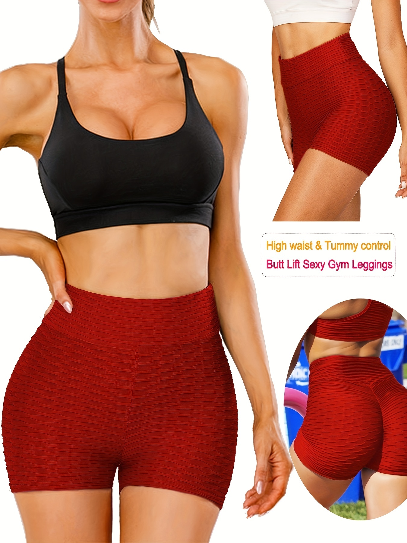 plain honeycomb sporty yoga short slim fit butt lifting high waist sports short womens activewear details 46