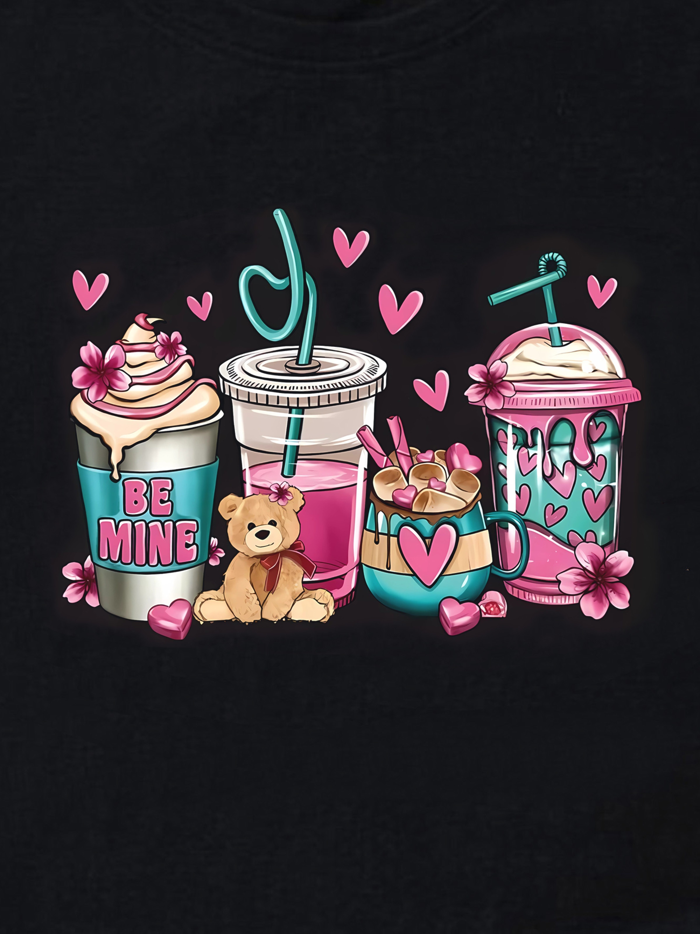 valentines day coffee cup bear graphic round neck short sleeve t shirt casual sports fashion tops womens activewear details 2