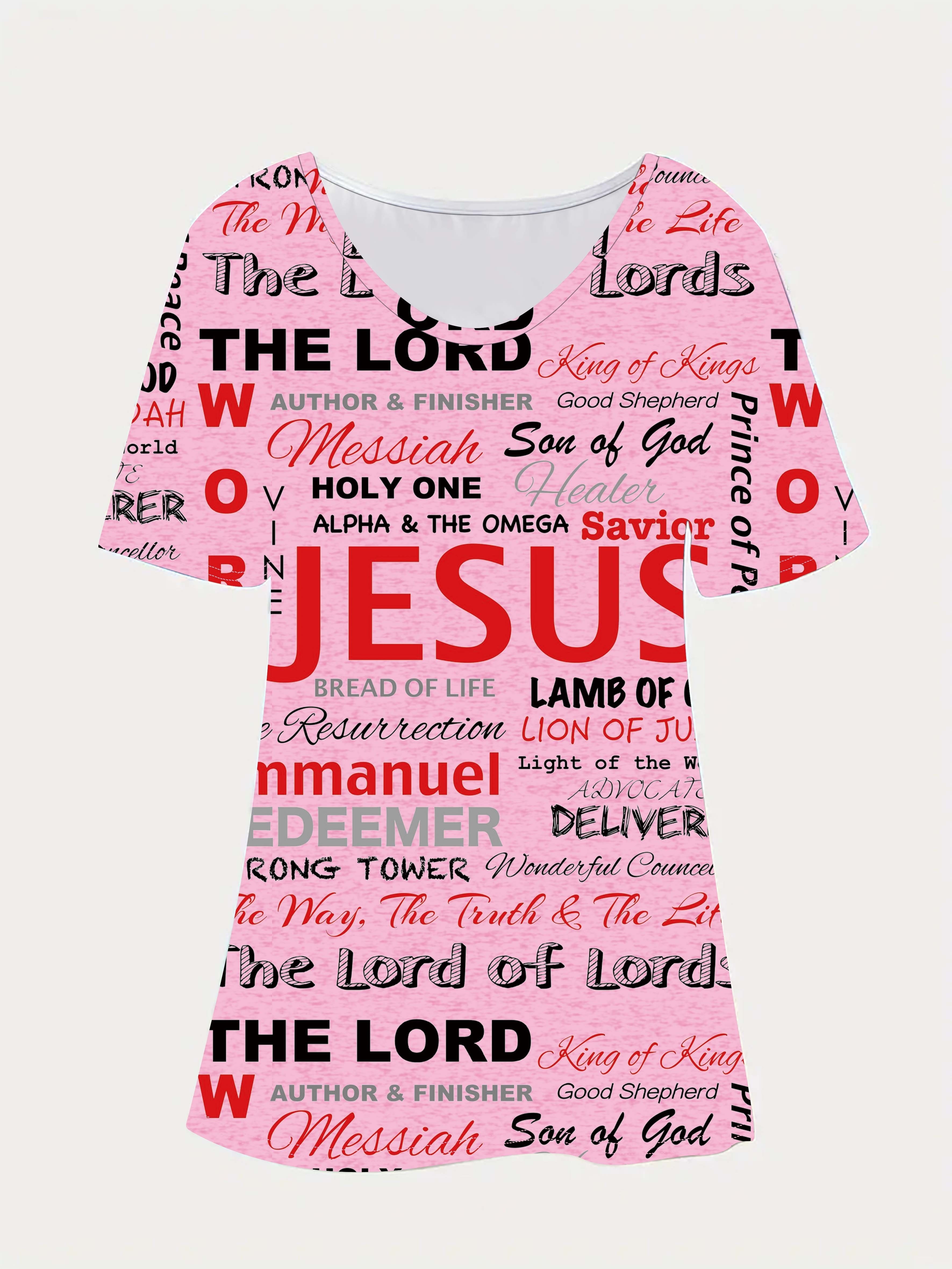 jesus letter full print t shirt casual v neck short sleeve t shirt for spring summer womens clothing details 8