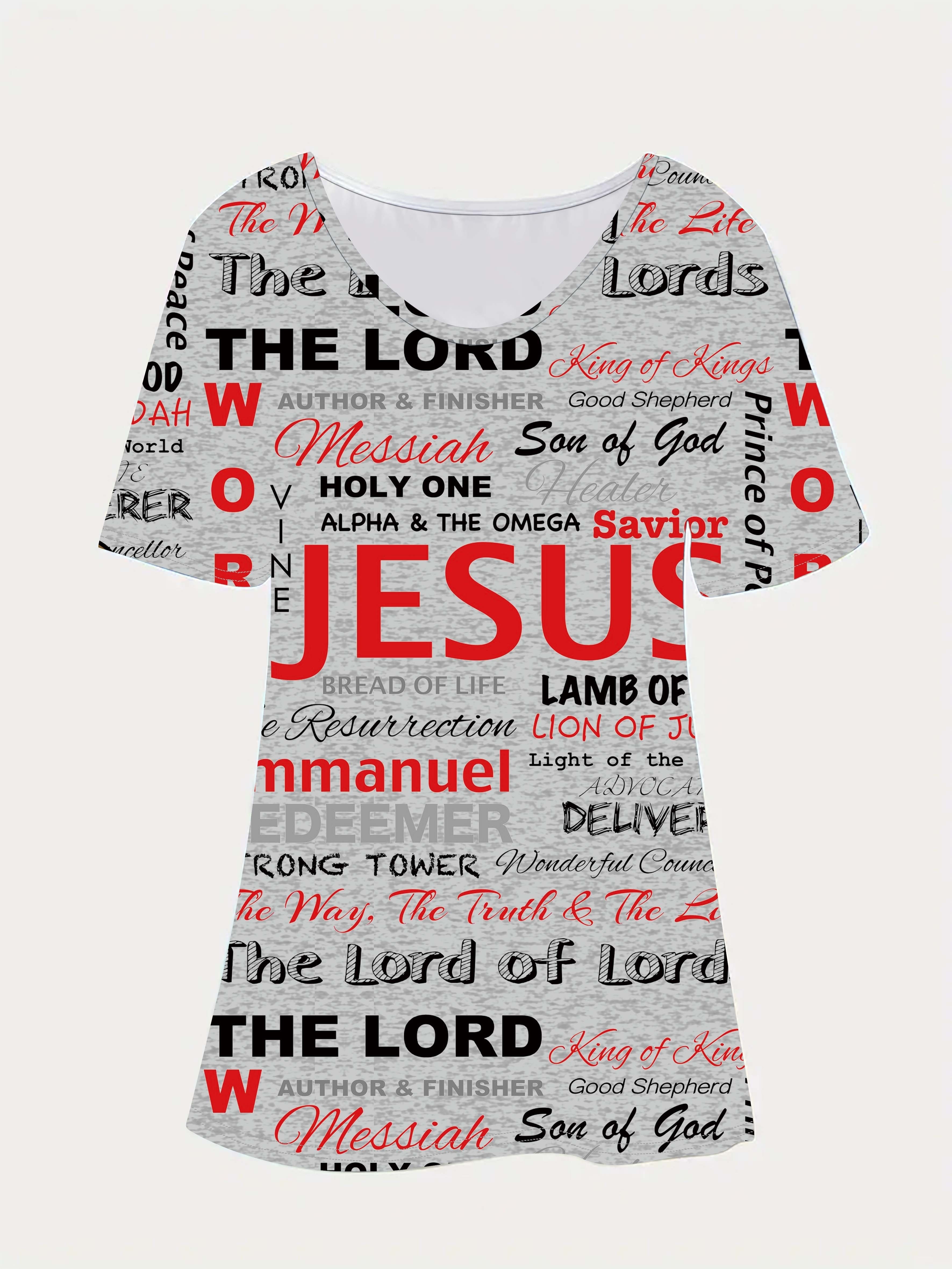 jesus letter full print t shirt casual v neck short sleeve t shirt for spring summer womens clothing details 11