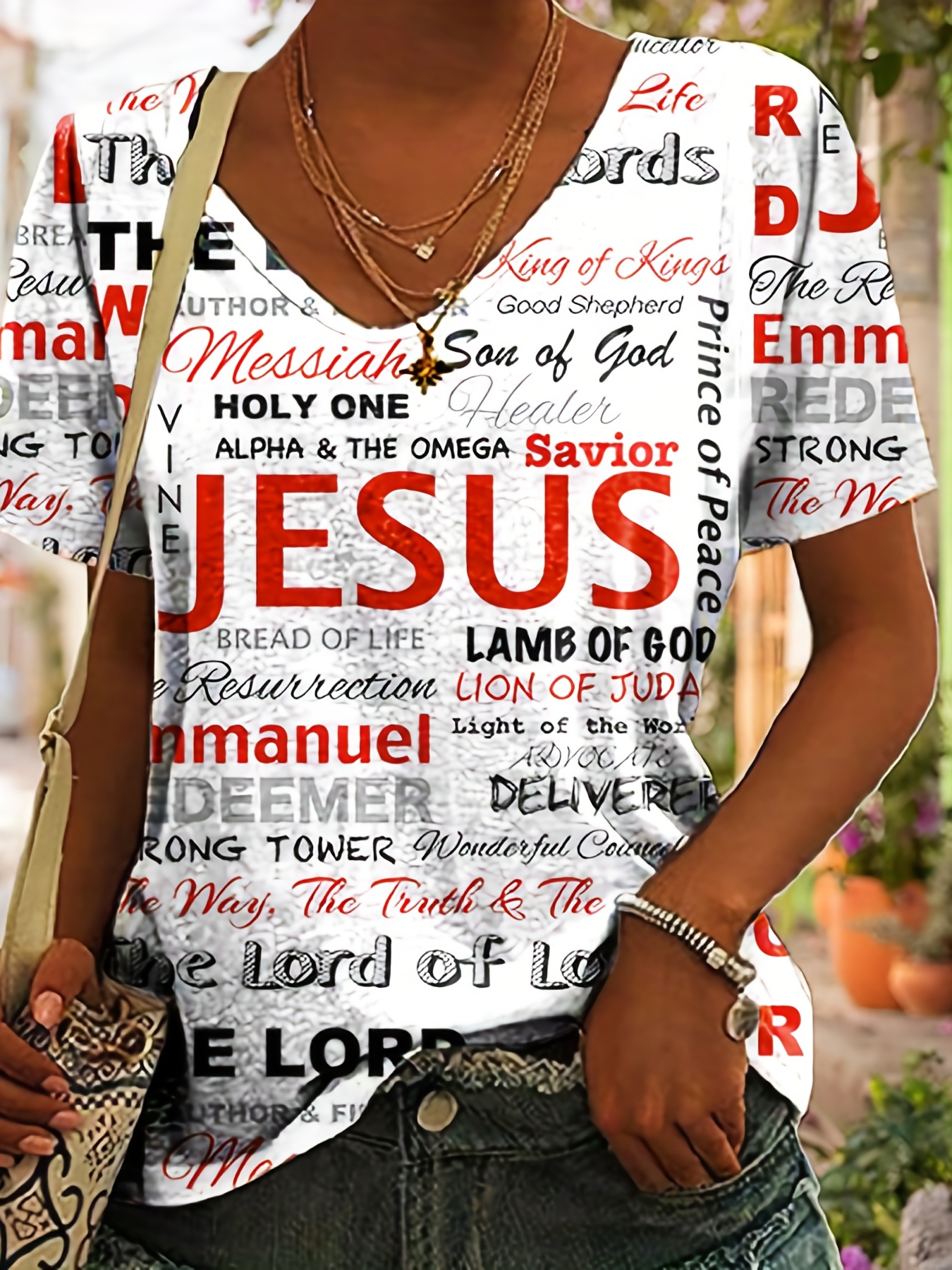 jesus letter full print t shirt casual v neck short sleeve t shirt for spring summer womens clothing details 19