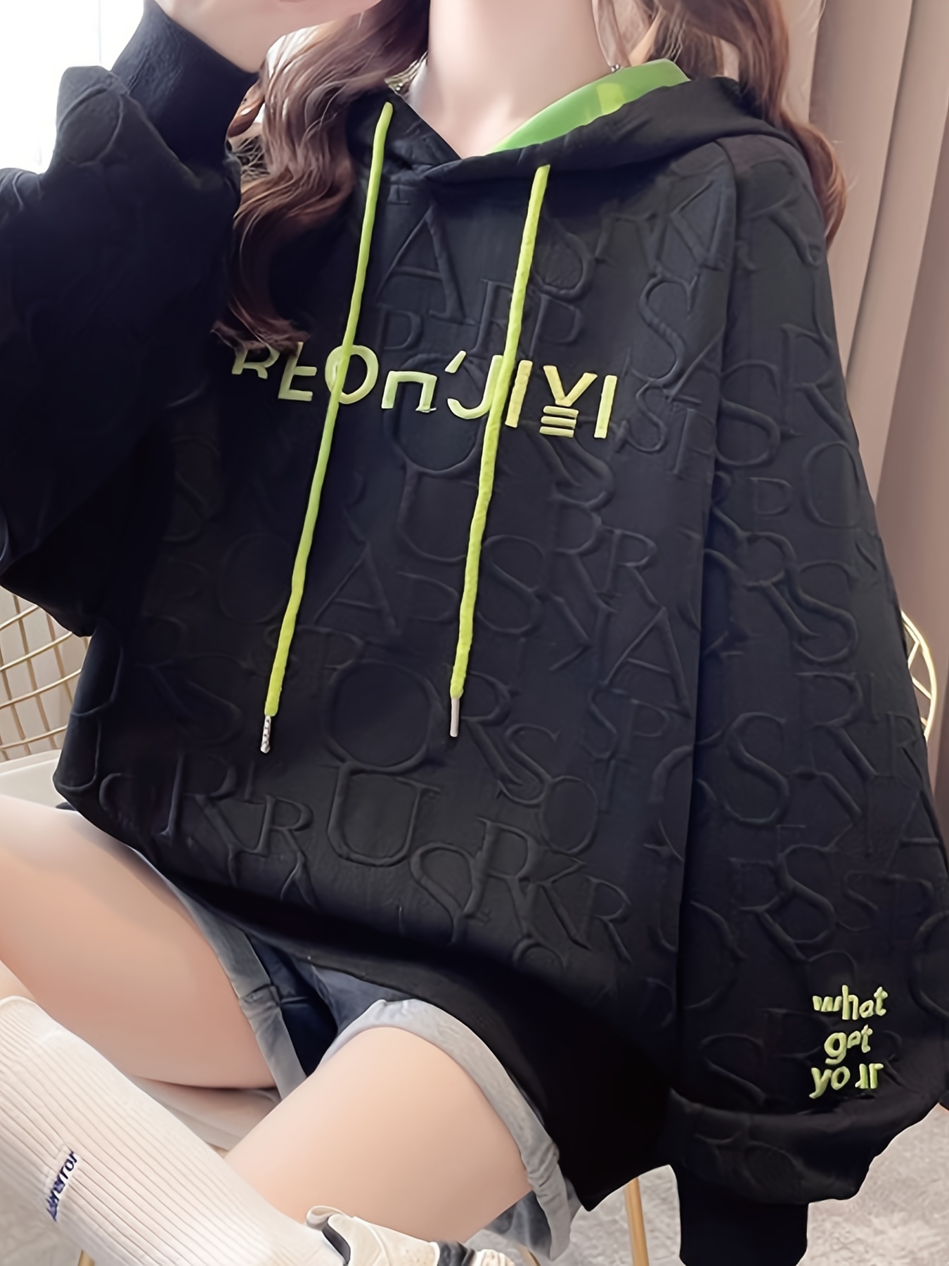 letter print embroidered drawstring thermal hoodie casual printed long sleeve hoodies sweatshirts womens clothing details 4