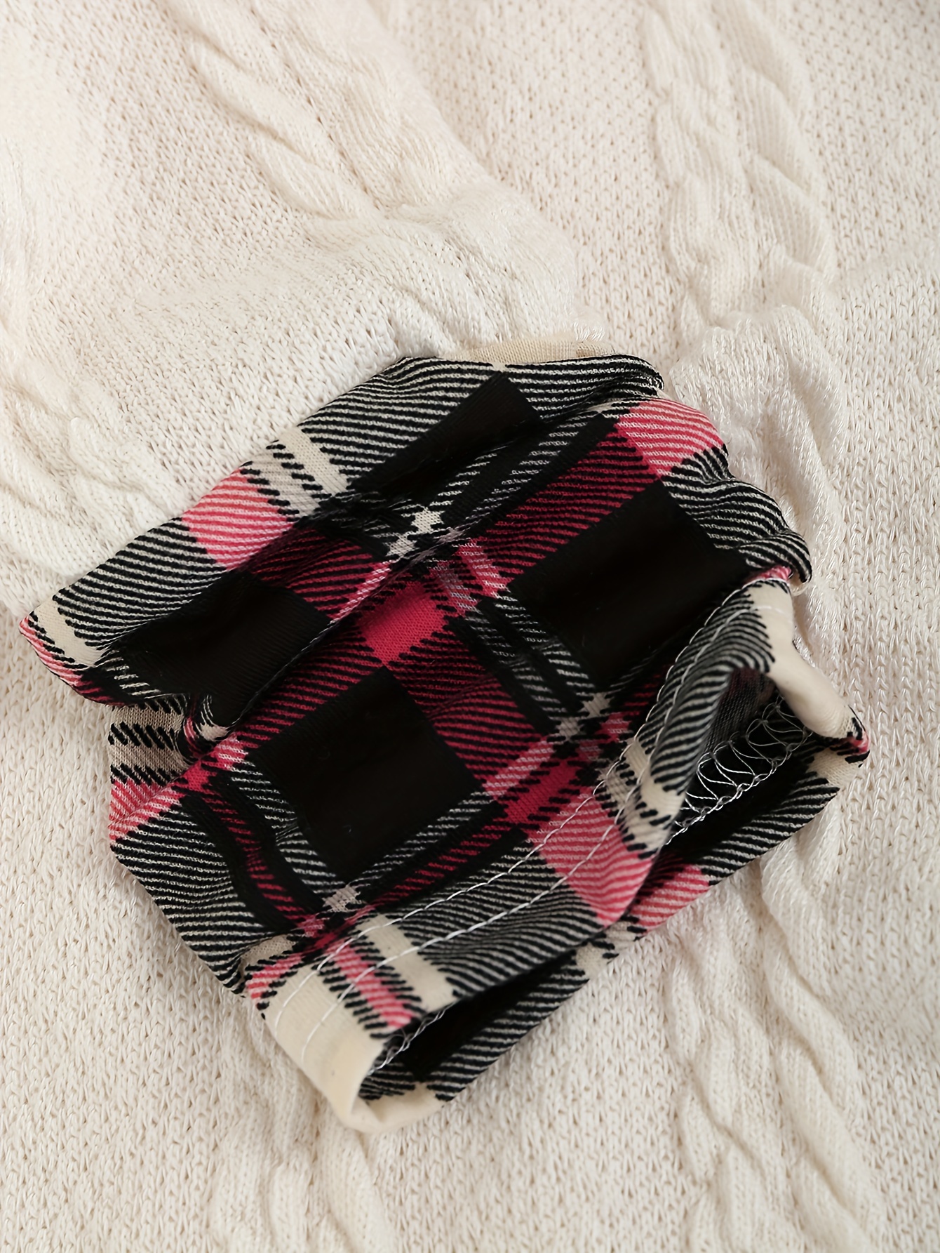 plaid splicing button decor cable hoodie casual long sleeve hoodie womens clothing details 7