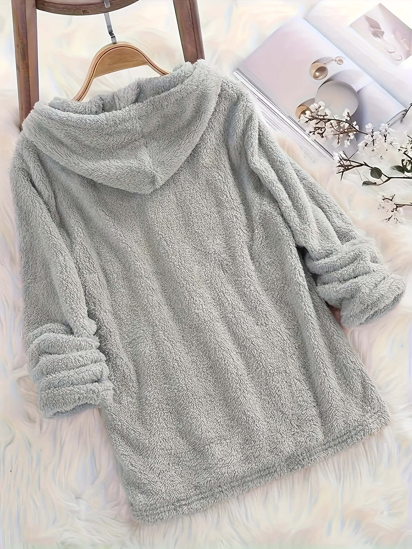 im still freezing letter print fuzzy hoodie casual long sleeve oversized sweatshirt womens clothing details 0