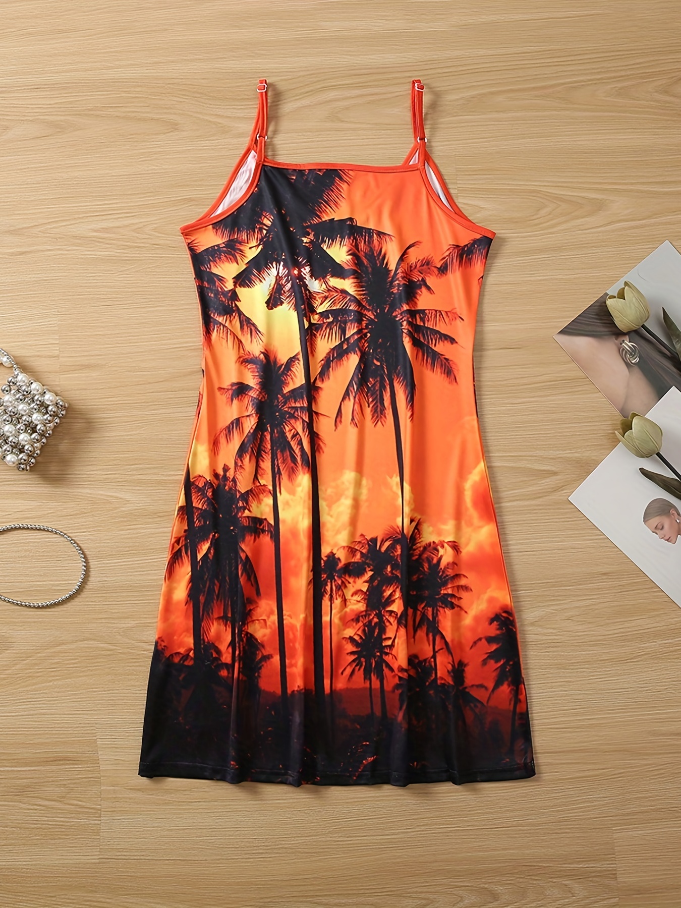 coconut tree print cami dress vacation sleeveless comfy dress womens clothing details 0