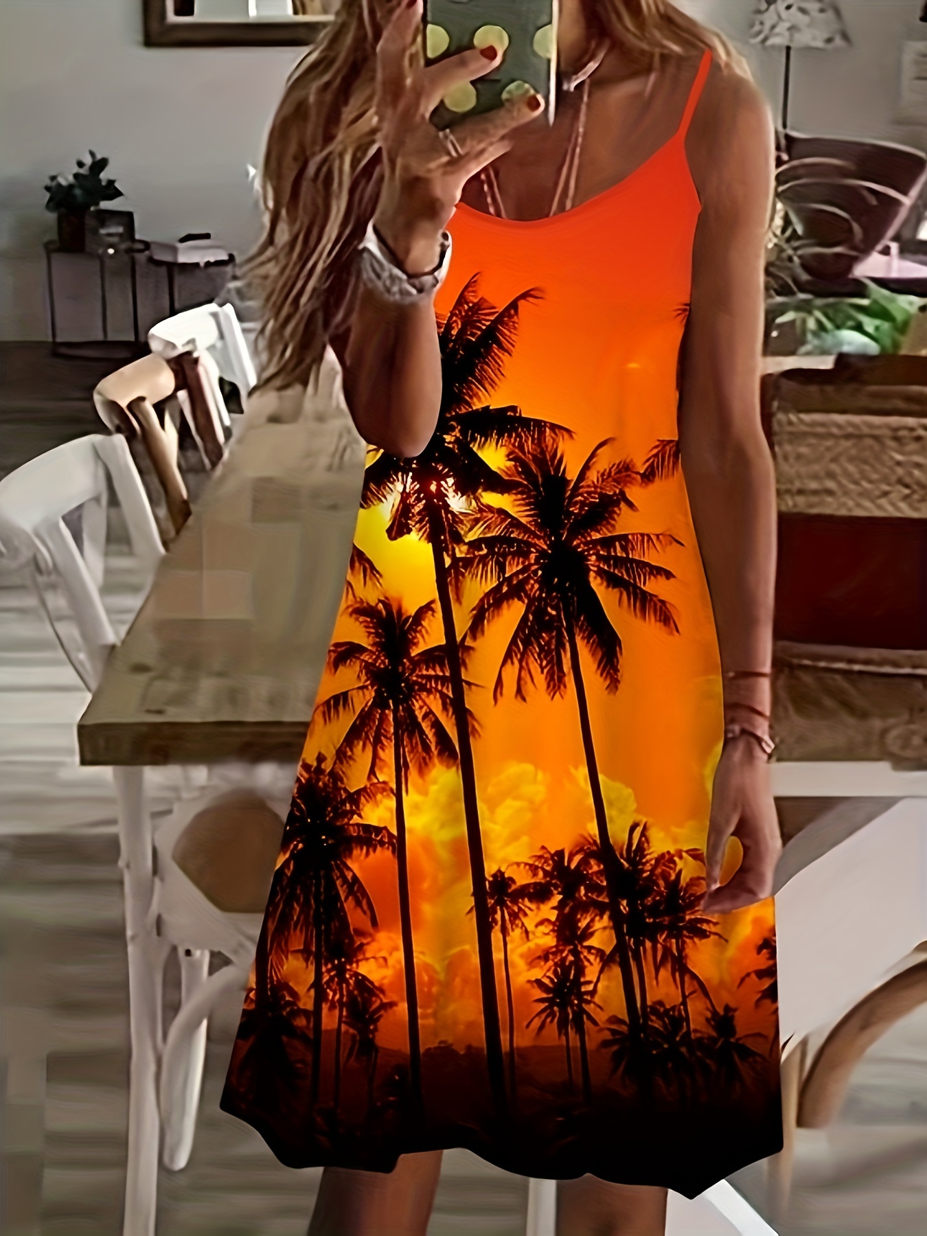 coconut tree print cami dress vacation sleeveless comfy dress womens clothing details 4